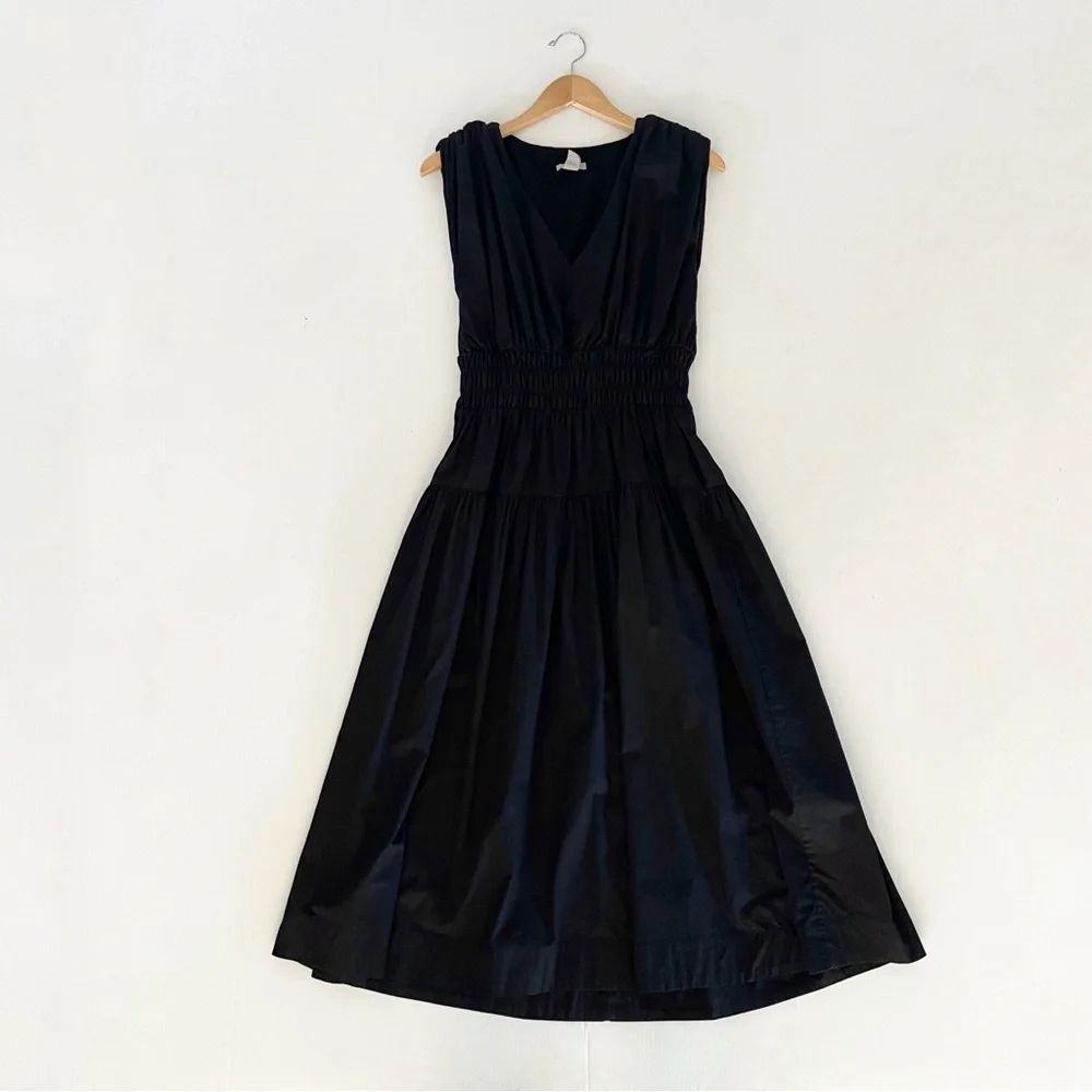 H&M Black Smocked Waist V Neck Sleeveless Midi Dress - Picture 5 of 11